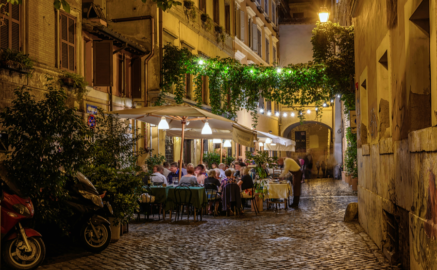 The popular district of Trastevere is known for its many restaurants and bars.