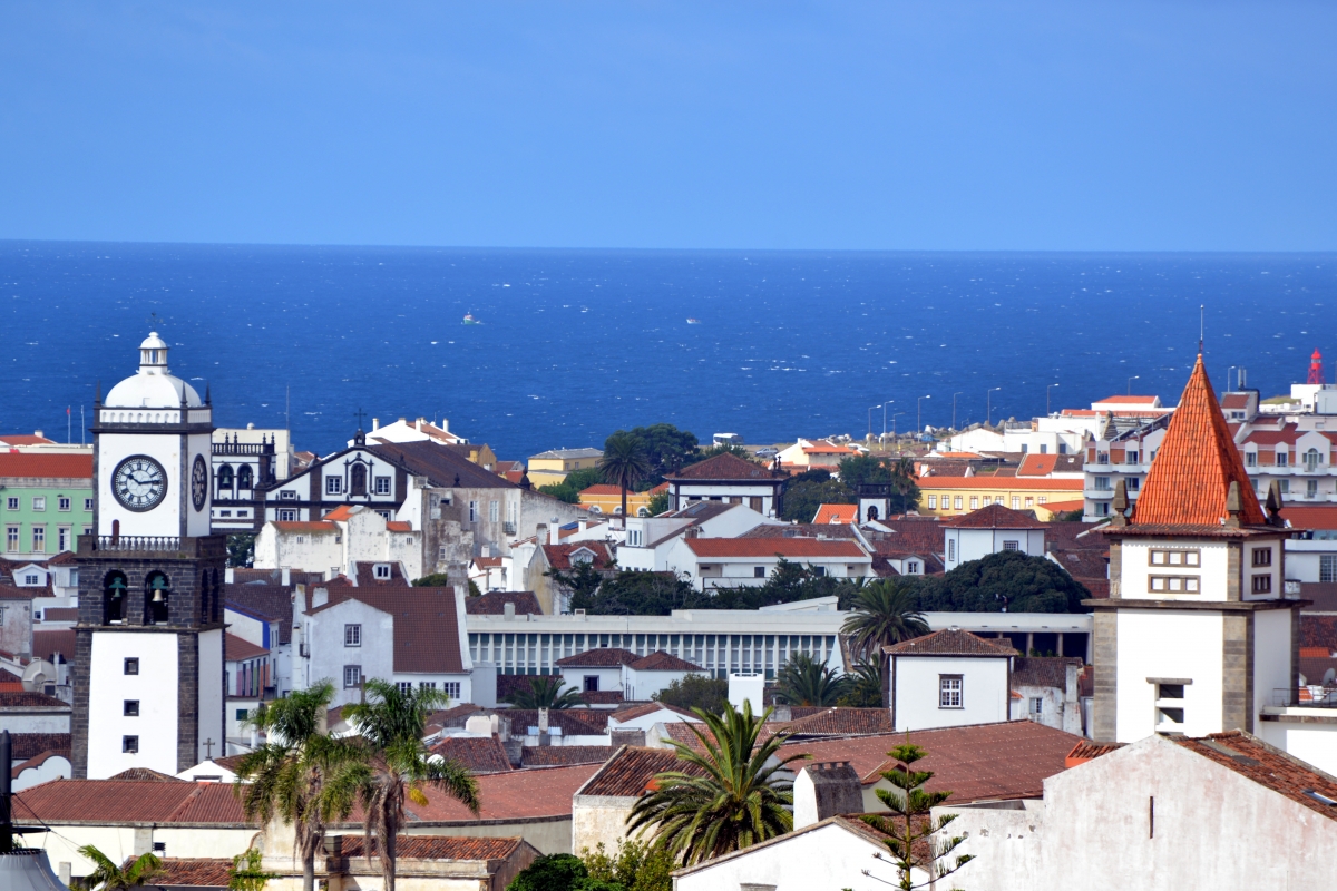 View from the tower of the church Mae de Deus over the roofs of ponta delgada